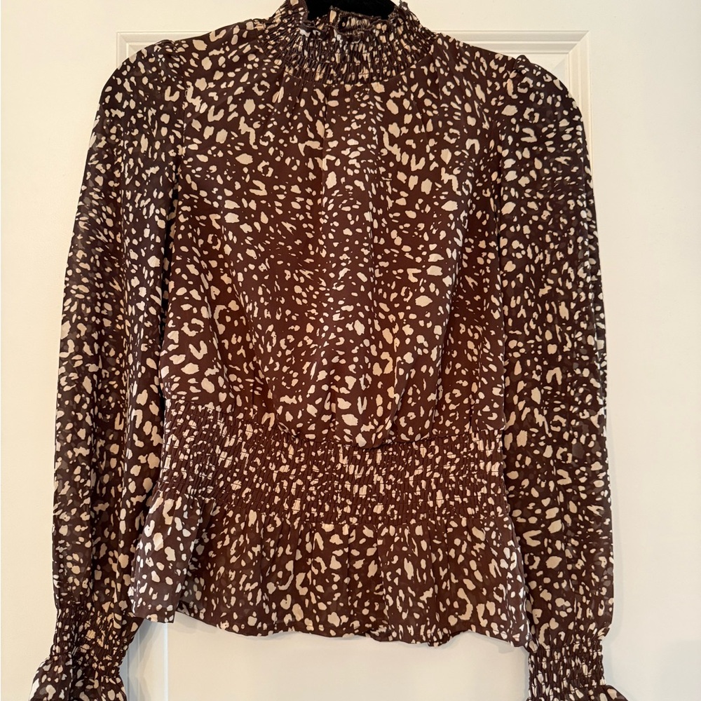 Japna Brown and Cream Patterned Blouse